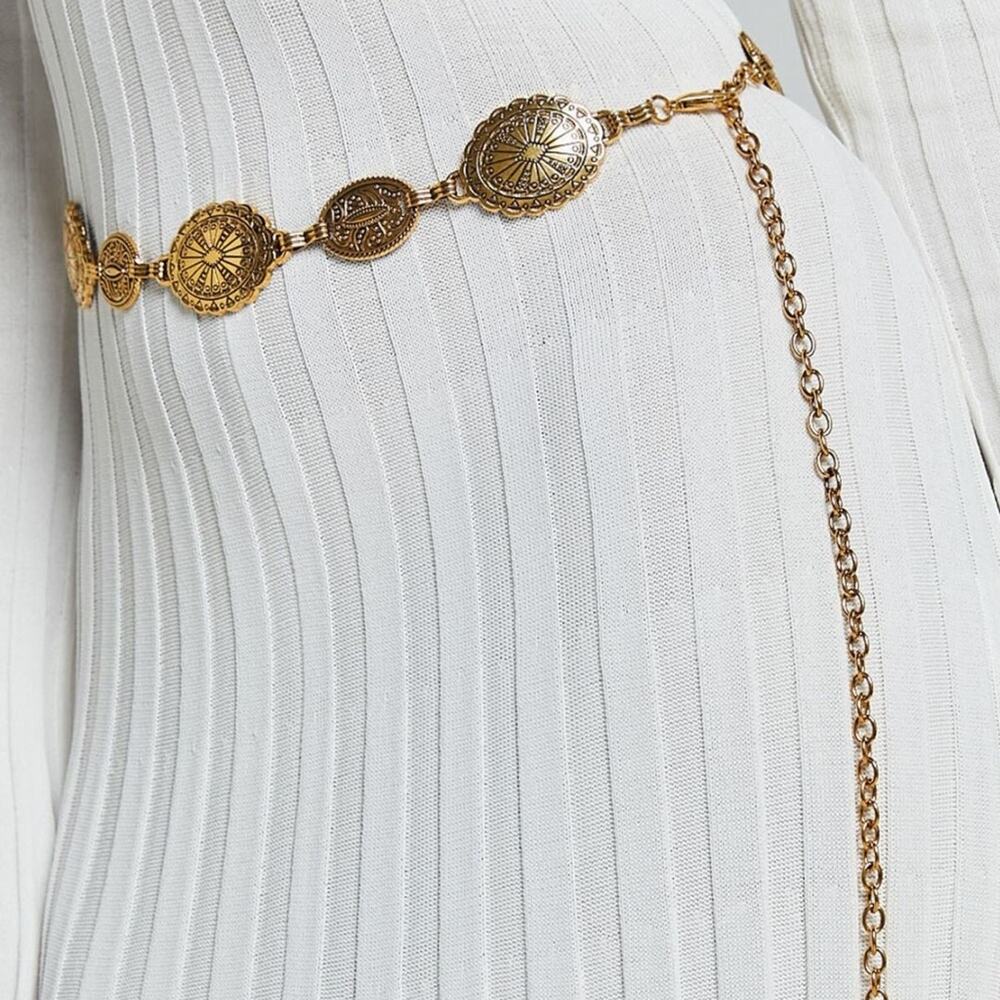 Bohemian Gold Tone Medallion Chain Belt - Picture 8 of 13